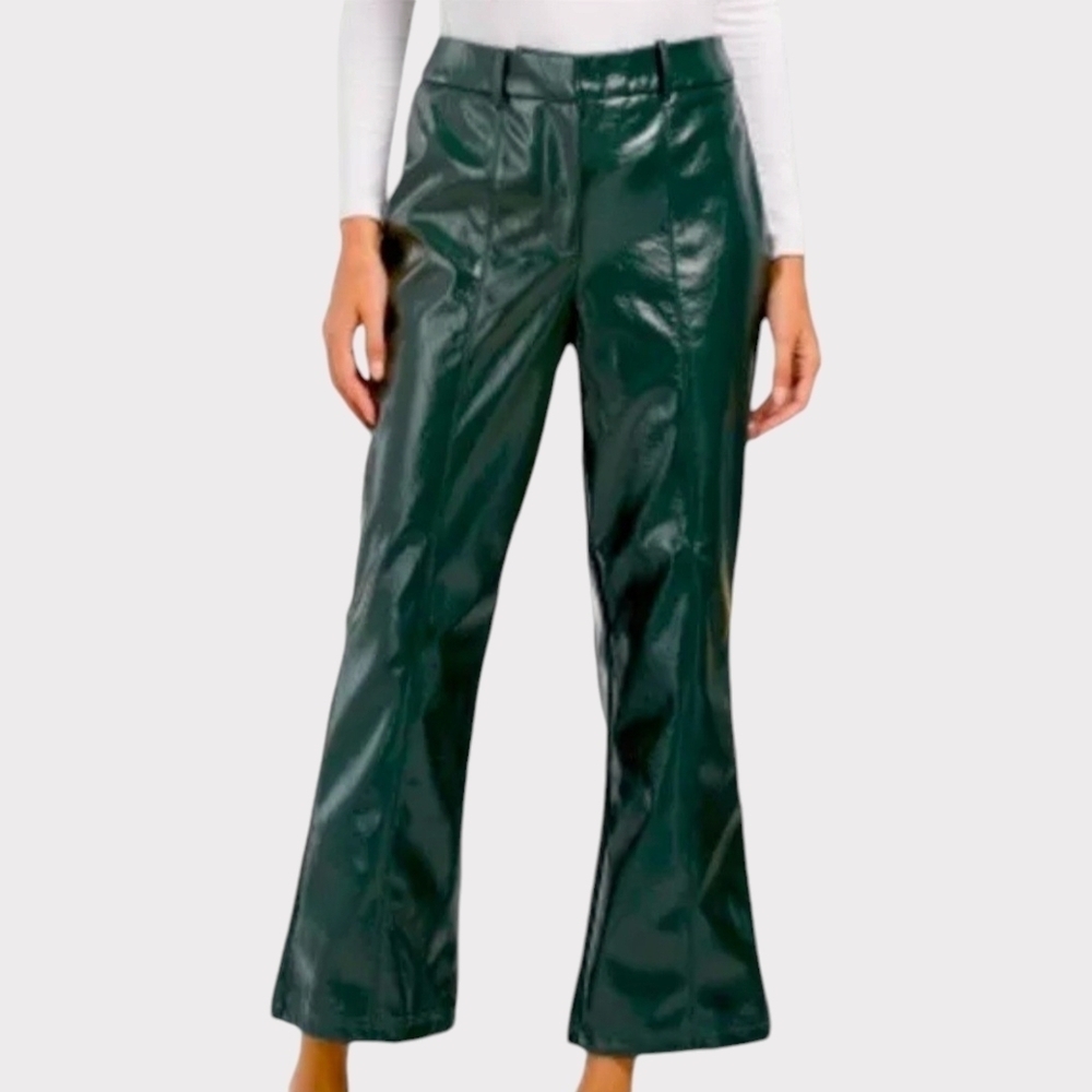 7 For All Mankind Green Faux Leather Flare Pant Small